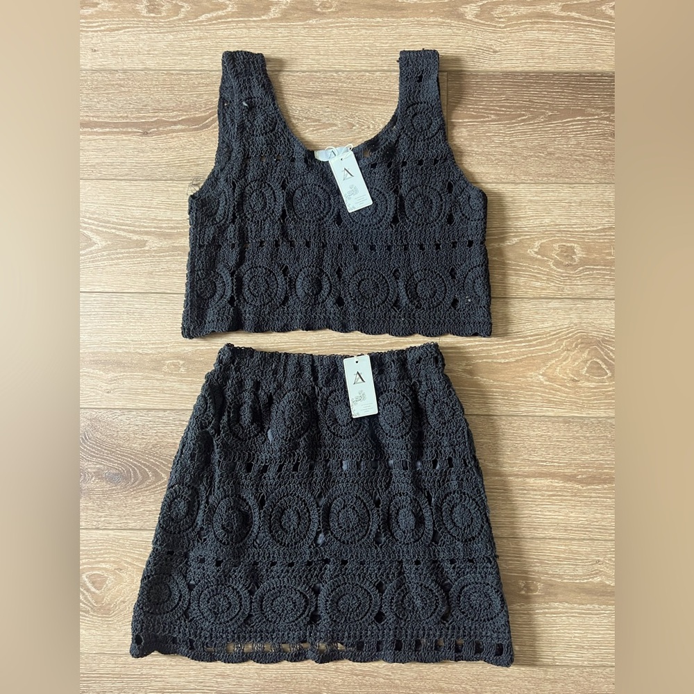 Black A-line Mini Skirt Set for Cocktail